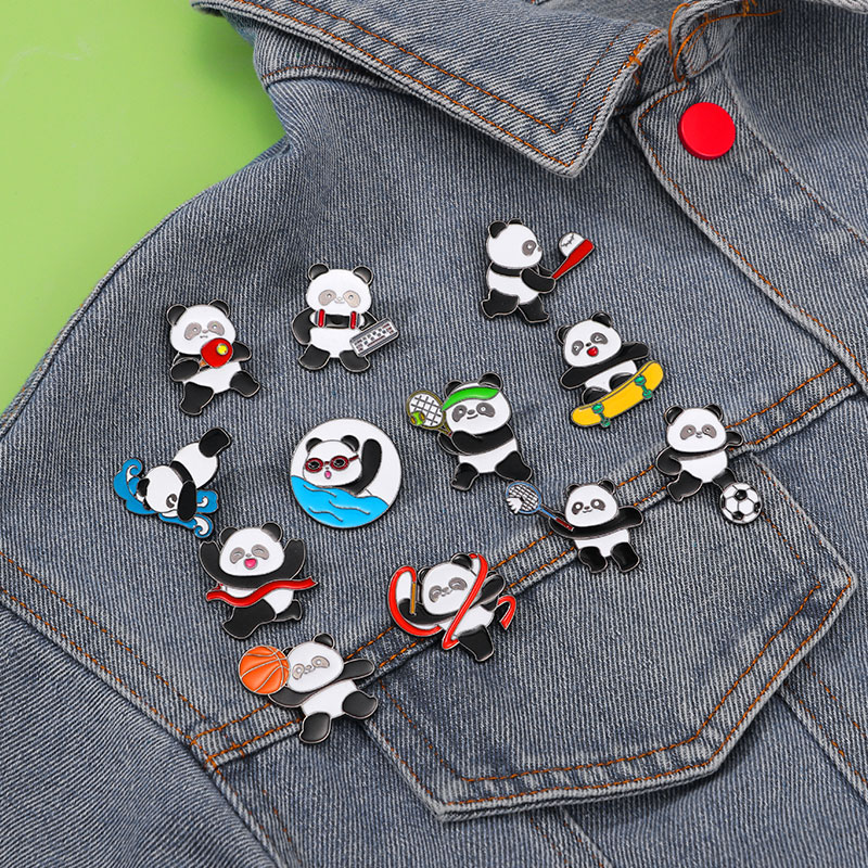 Table Tennis Animation - Motyw sportowy Cartoon Panda Broszki emaliowane